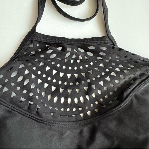 Merona One-Piece Swimsuit Padded Halter Neck Backless Lazer Cut size Small Black - Picture 5 of 15
